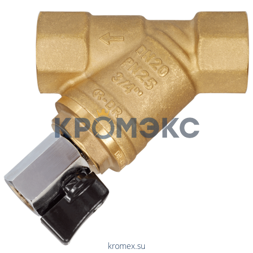 Фильтр сетчатый Y-образный латунь Ду 20 Ру25 Тмакс=130 oC G3/4" ВР FVR-D со сливным краном Danfoss 065B8242