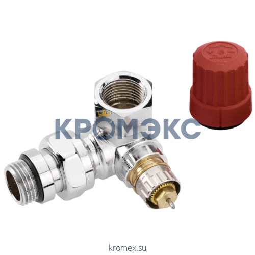 Клапан термостатический RA-NCX для двухтр Ду 15 Ру10 угловой трёхосевой ВР клипс RTR (RA) лев хром глянцевый Danfoss 013G4240