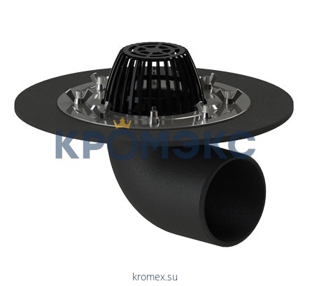 Воронка кровельная чугун с горизонтальным выпуском Дн 110 c листвоуловителем, прижимным фланцем из нержавеющей стали Татполимер ТП 44.100