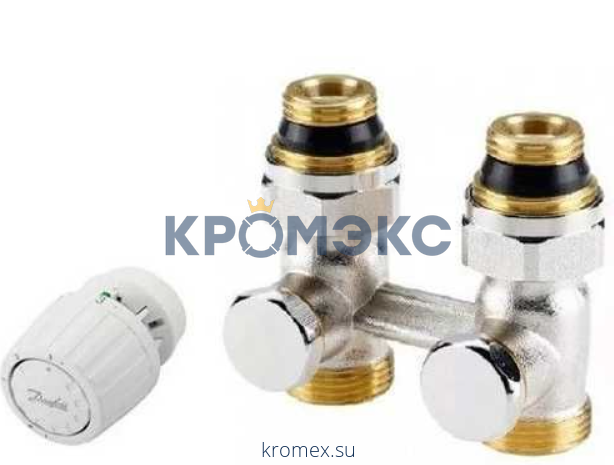 Комплект для ниж/п радиатора термостатический RLV-KS/RTR 7090 газ/нап для двухтр Ду 15 Ру10 1/2"x3/4"ЕК прямой клипс RTR (RA) 5-26oC Danfoss 013G2131