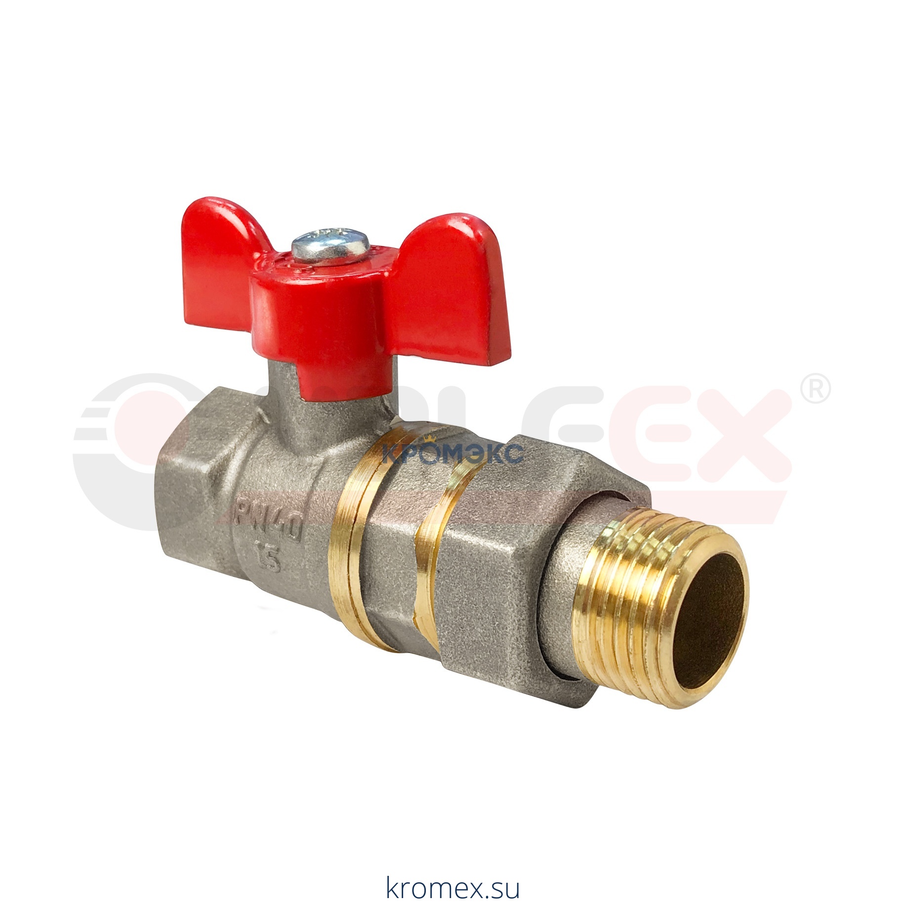 Кран шаровой латунь никель 11Б27фт1М Ду 15 Ру40 ВР/"американка" полнопроходной бабочка VALFEX VF.227.NB1.012