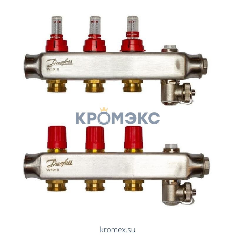 Группа коллекторная нержавеющая сталь SSM-F 1" ВР 7 вых 3/4" НР под евроконус с расходомерами Danfoss SSM-7F 088U0757