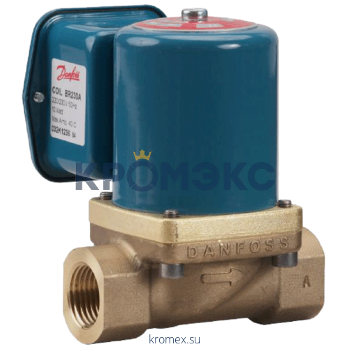 Клапан эл/магн латунь НЗ EV225B Ду15 Ру10 G1/2" ВР с катушкой BQ230AS 220В AC 185С Danfoss 032U380531