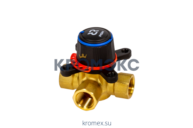 Клапан регулирующий поворотный 3х-ходовой HRB-3R DN 32 PN 10, Kvs 16 м³/ч, Тmax = 110 °С, Rp 1¼, с внутренней резьбой, латунь, Ридан 065Z0408R