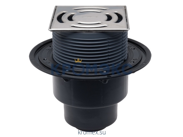 Трап регулируемый с гидрозатвором Дн 50/75/110 с нержавеющей решёткой 138х138мм с фиксацией решетки Klick-Klack вертикальный выпуск HL HL3100