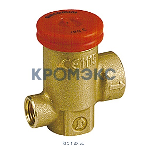 Клапан предохранительный пружинный угловой латунь R140TY Ду15х15 ВР/ВР G1/2"хG1/2" Рср=3бар с выходом под манометр G1/4" ВР 110С Giacomini R140TY103