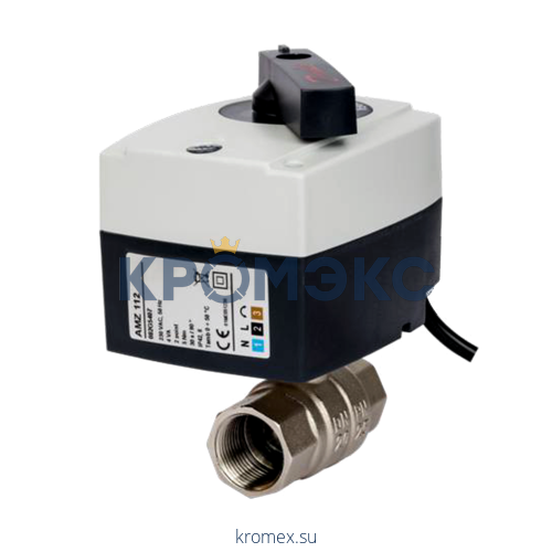 Кран шаровой латунь никель AMZ 112 Ду 32 Ру40 ВР полнопроходной с эл/прив 2/поз 24В Danfoss 082G5403