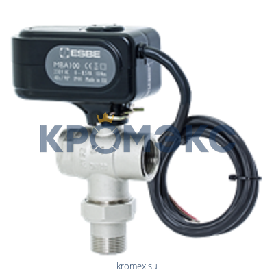 Кран шаровой латунь никель 3-ход MBA135 Ду 25 Ру32 ВР/ВР/НР полнопроходной с эл/прив 220В Esbe 43102200