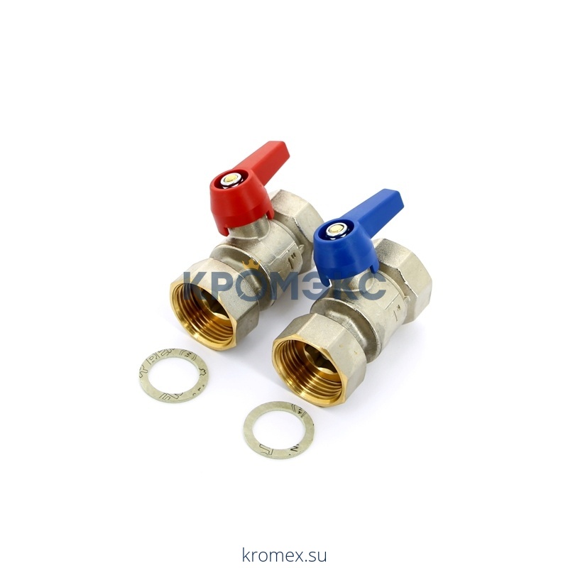 Комплект шаровых кранов латунь никель угловой Rautitan Ду 25 ВР/нак. гайка бабочка для коллекторов HLV/HKV/HKV-D Rehau 13152241001