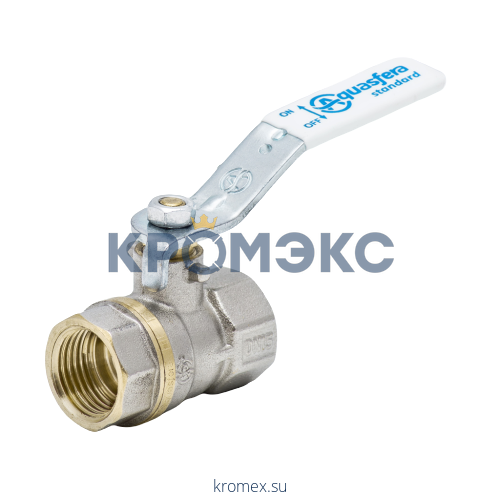 Кран шаровой латунь никель 1101 Standard Ду 20 Ру30 ВР полнопроходной рычаг Aquasfera 1101-02