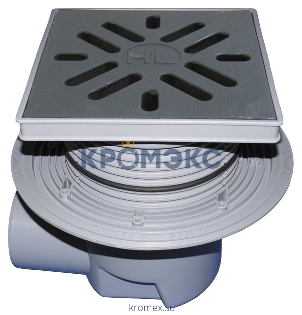 Трап регулируемый с "сухим" затвором Дн 110 с чугунной решёткой 226х226мм горизонтальный выпуск HL HL615