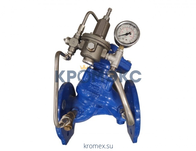 Клапан пилотный регулятор давления "после себя" С101-R DN 80 PN 16, Kvs=140 м3/ч, Т= 80 °С, (настр. диапазон 0,5...8 бар), корпус - чугун, седло и пилотный контур - нержавеющая сталь, Ридан 082X6102R