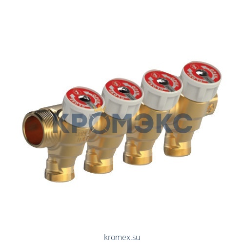 Коллектор латунь R585C 3/4" ВР/НР на 2 вых 1/2" НР с запорными клапанами Giacomini R585CY072
