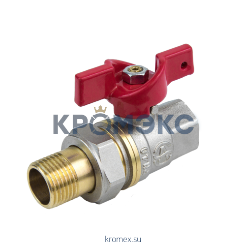 Кран шаровой латунь никель 1007 Euro Ду 25 Ру25 ВР/"американка" полнопроходной бабочка Aquasfera 1007-03