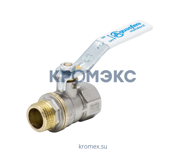 Кран шаровой латунь никель 1103 Standard Ду 25 Ру25 ВР/НР полнопроходной рычаг Aquasfera 1103-03