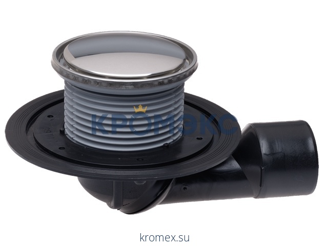 Трап для балконов и террас нерегулируемый с гидрозатвором Дн 50/75 с круглой нержавеющей решёткой 112мм горизонтальный/вертикальный выпуск HL HL80R