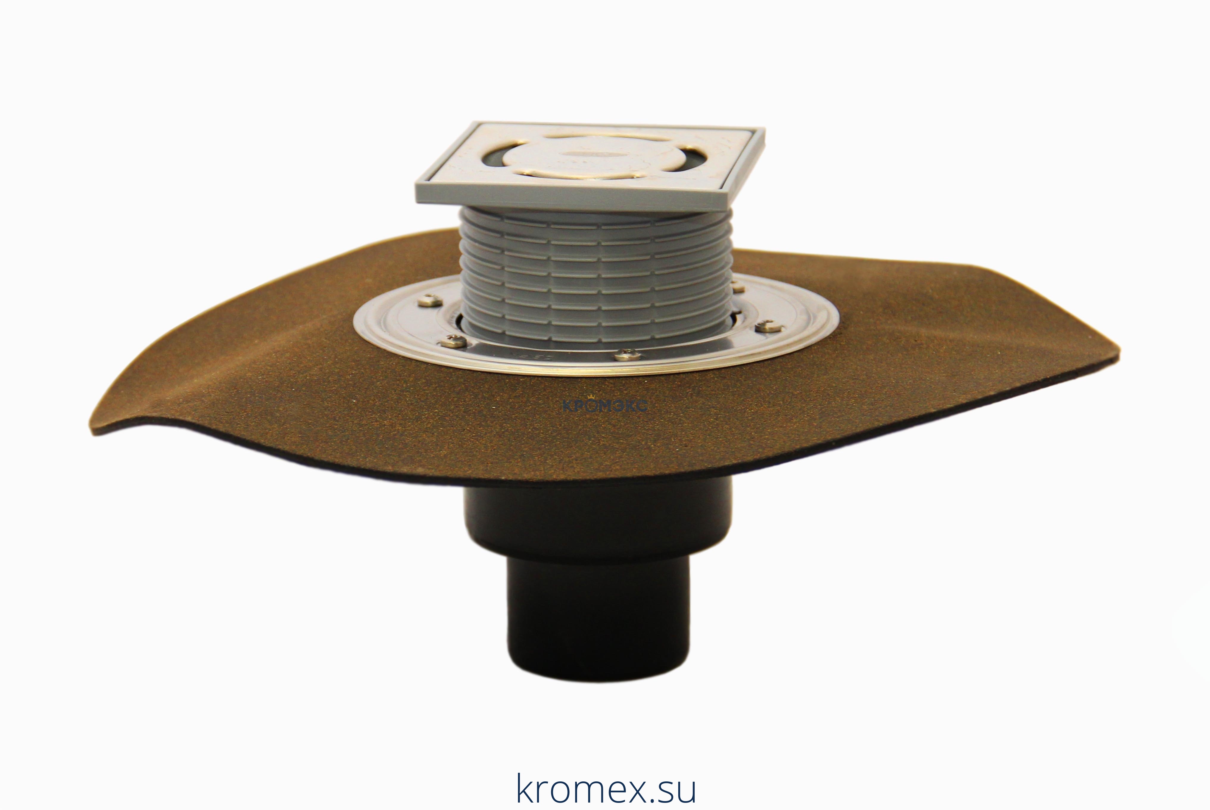 Трап регулируемый с гидрозатвором Дн 50/75/110 с нержавеющей решёткой 115х115мм с полимербитумным полотном вертикальный выпуск HL 310NH