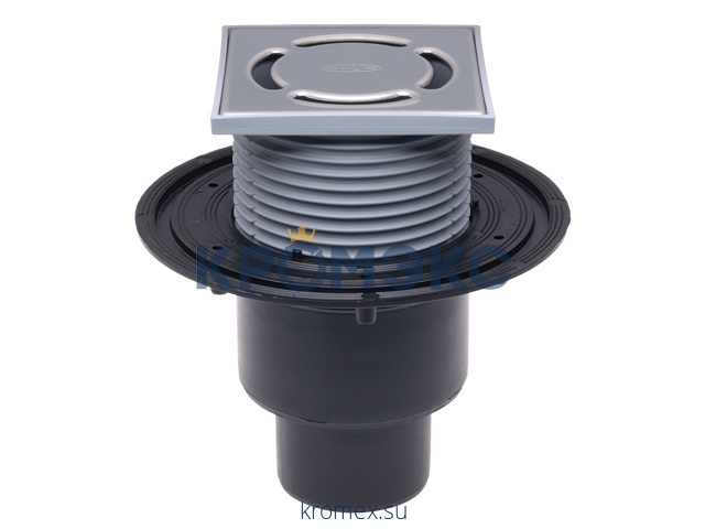 Трап регулируемый с гидрозатвором Дн 50/75/110 с нержавеющей решёткой 115х115мм вертикальный выпуск HL HL310N