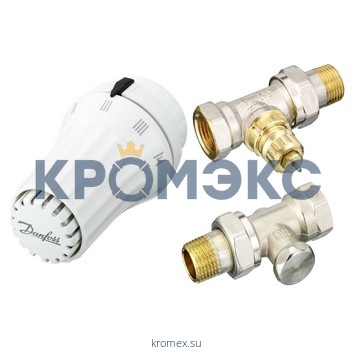 Комплект для бок/п радиатора термостатический RA-FN/RAE/RLV-S жид/нап для двухтр Ду 15 Ру6 прямой клипс RTR (RA) 8-28oC Danfoss 013G5084