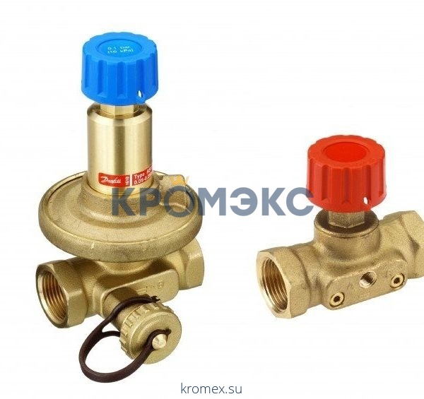 Ридан Комплект: 003Z5701R_регулятор перепада давления APT-R DN15 PN 16, с диапазоном 5-35 кПа, Kvs=1,9 м³/ч, Tmax 120 °С, с изменяемой настройкой, с наружной резьбой и импульсной трубкой 1 м; 003Z4042R_Ручной балансировочный клапан с дренажем MVT-R DN20 P