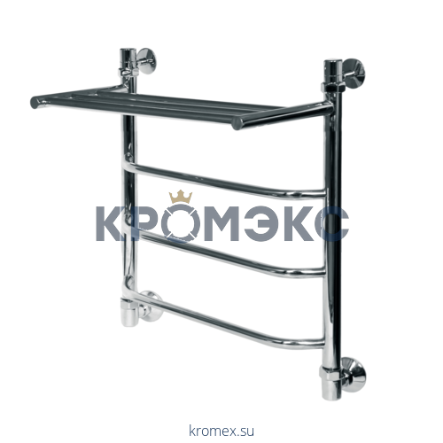 Полотенцесушитель водяной нерж сталь Лесенка Ду 25 (1") НР с полочкой 600х600мм 4П нижнее подключение в/к соединитель (1"х3/4") Уют Элит-Металл В-24-13