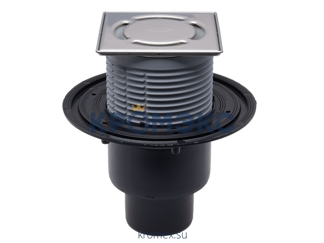 Трап регулируемый с гидрозатвором Дн 50/75/110 с нержавеющей решёткой 115х115мм с фиксацией решетки Klick-Klack вертикальный выпуск HL HL310N-3000