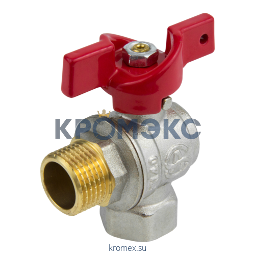 Кран шаровой латунь никель угловой 1009 Euro Ду 15 Ру40 ВР/НР полнопроходной бабочка Aquasfera 1009-01