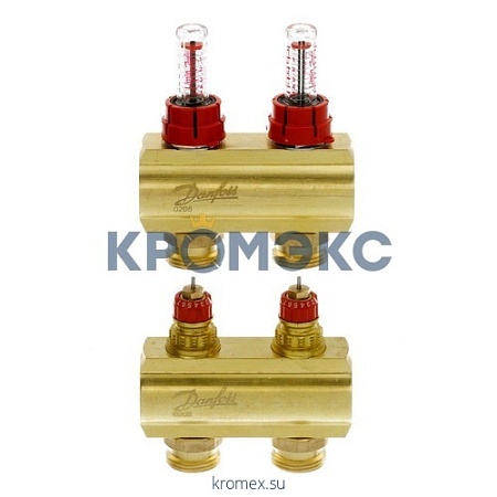 Группа коллекторная латунь FHF-F 1" ВР/ВР 12 вых 3/4" НР под евроконус с расходомерами Danfoss 088U0532 Группа коллекторная латунь FHF-F 1" ВР/ВР 12 вых 3/4" НР под евроконус с расходомерами Danfoss 088U0532