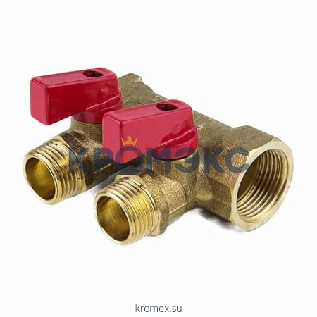 Коллектор латунь 9026 3/4" ВР/НР на 2 вых 1/2" НР с шаровыми кранами, красные ручки Aquasfera 9026-01 Коллектор латунь 9026 3/4" ВР/НР на 2 вых 1/2" НР с шаровыми кранами, красные ручки Aquasfera 9026-01