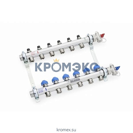 Группа коллекторная нержавеющая сталь HKV 1" НР/НР 9 вых 3/4" НР под евроконус с термостатическими клапанами Rehau 12180911001 Группа коллекторная нержавеющая сталь HKV 1" НР/НР 9 вых 3/4" НР под евроконус с термостатическими клапанами Rehau 12180911001