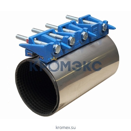 Хомут ремонтный с чугун замком сталь нерж Ду 400 (Дн 400-429) 4 болта L=300мм Хомут ремонтный с чугун замком сталь нерж Ду 400 (Дн 400-429) 4 болта L=300мм