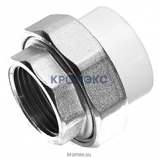 Муфта PP-R комбинированная разъемная белая ВР Дн 50х1 1/2" Китай Муфта PP-R комбинированная разъемная белая ВР Дн 50х1 1/2" Китай