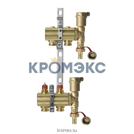Группа коллекторная латунь FHF-set 1" ВР/ВР 9 вых 3/4" НР под евроконус с термостатическими клапанами Danfoss 088U0709 Группа коллекторная латунь FHF-set 1" ВР/ВР 9 вых 3/4" НР под евроконус с термостатическими клапанами Danfoss 088U0709
