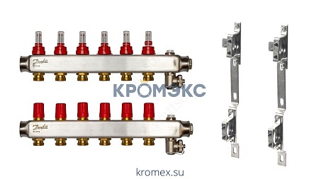 Группа коллекторная нержавеющая сталь SSM-F set 1" ВР 9 вых 3/4" НР под евроконус с расходомерами Danfoss SSM-9F set 088U0959 Группа коллекторная нержавеющая сталь SSM-F set 1" ВР 9 вых 3/4" НР под евроконус с расходомерами Danfoss SSM-9F set 088U0959