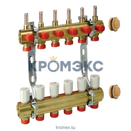 Группа коллекторная латунь R553K 1" ВР/ВР 12 вых 3/4" НР под евроконус с расходомерами Giacomini R553KY072 Группа коллекторная латунь R553K 1" ВР/ВР 12 вых 3/4" НР под евроконус с расходомерами Giacomini R553KY072