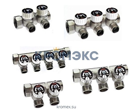 Коллектор латунь 1" ВР/НР на 3 вых 1/2" НР с запорно-регулирующими клапанами Icma 87227PH06 Коллектор латунь 1" ВР/НР на 3 вых 1/2" НР с запорно-регулирующими клапанами Icma 87227PH06