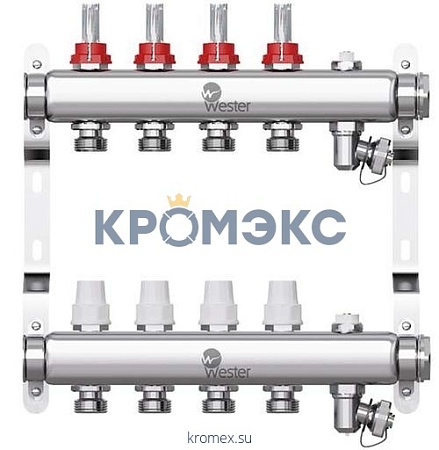 Группа коллекторная нержавеющая сталь W902 1" ВР/ВР 12 вых 3/4" НР под евроконус с расходомерами Wester W902.12 Группа коллекторная нержавеющая сталь W902 1" ВР/ВР 12 вых 3/4" НР под евроконус с расходомерами Wester W902.12
