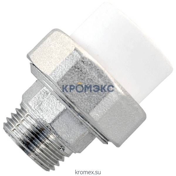 Муфта PP-R комбинированная разъемная белая НР Дн 25х1/2" Китай Муфта PP-R комбинированная разъемная белая НР Дн 25х1/2" Китай
